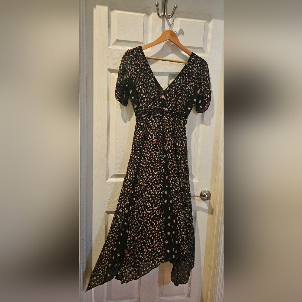 All Saints Black and Pink High Low Dress